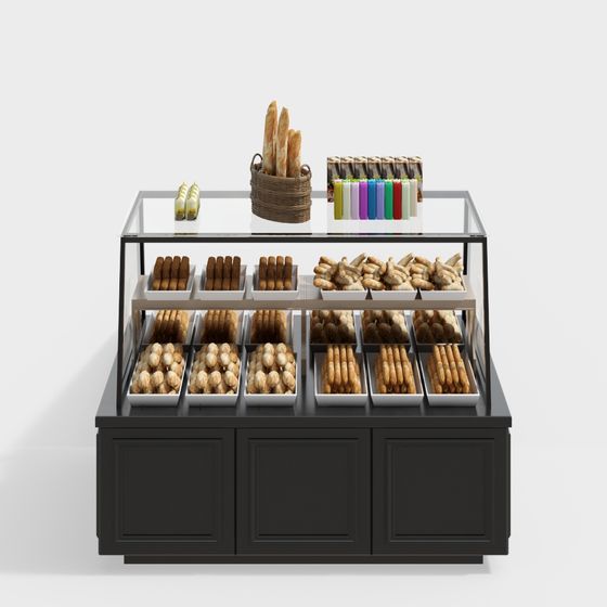 Charming Low-Poly Bakery Display Cabinet 3D model
