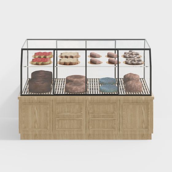 Low-Poly 3D Cake Display Cabinet Model
