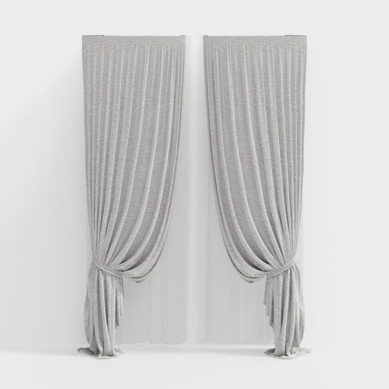 Elegant Gray Striped Curtain 3D model