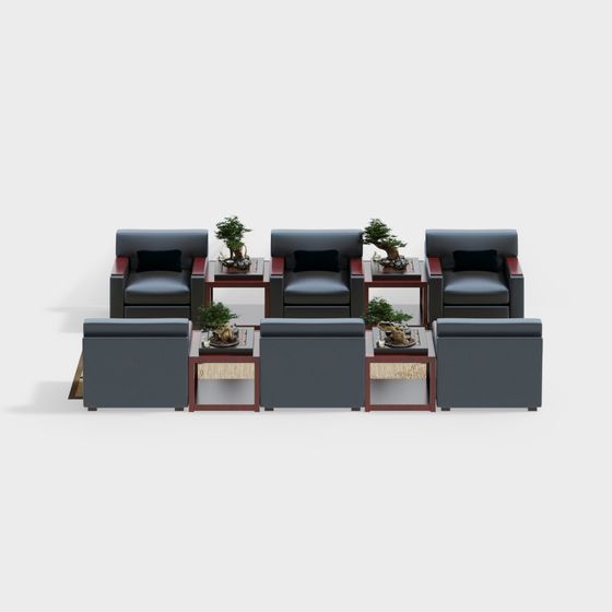 Sleek Gray Leather Sofa Set 3D model