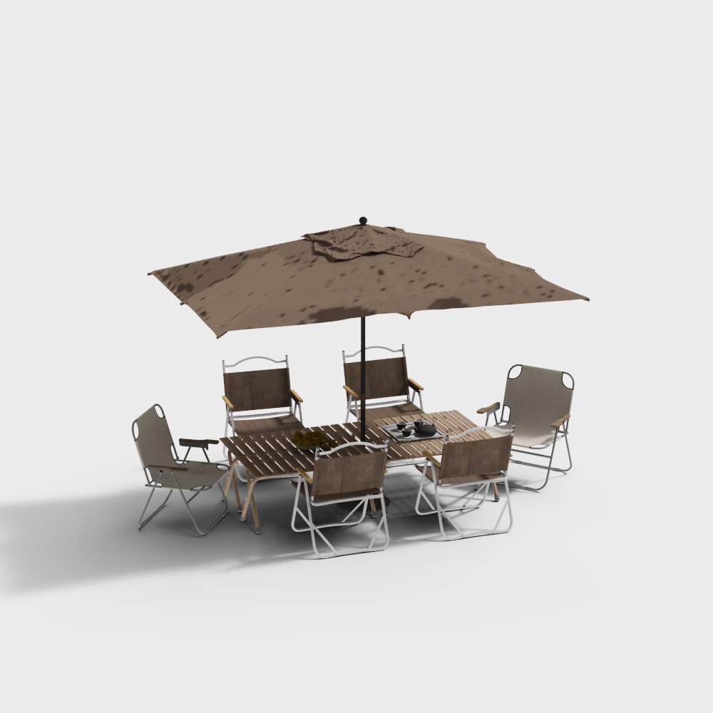 Low-Poly Outdoor Leisure Table and Chairs – Warm Wood Design