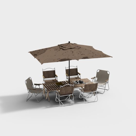 Low-Poly Outdoor Leisure Table and Chairs 3D model