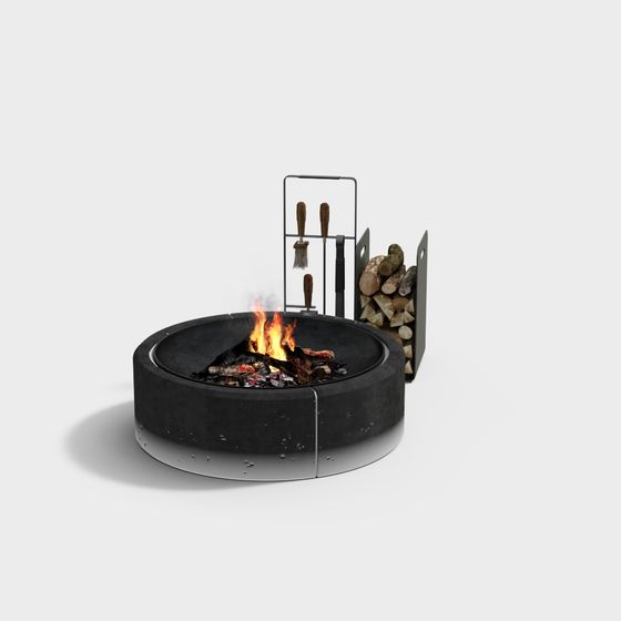 Elegant Low-Poly Outdoor Fire Pit 3D model