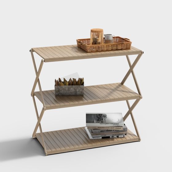 Charming Wooden Folding Bookshelf 3D model