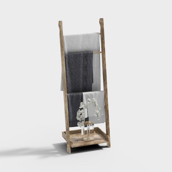 Natural Wooden Towel Rack 3D model