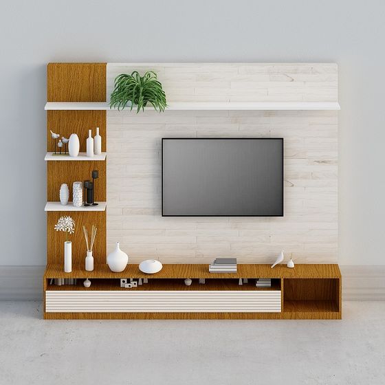Stylish Low-Poly TV Wall 3D Model