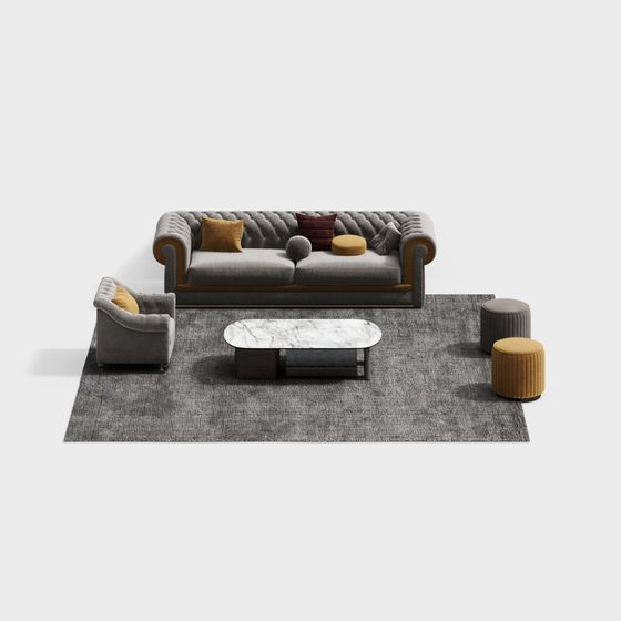 Elegant Low-Poly Sofa Set 3D model