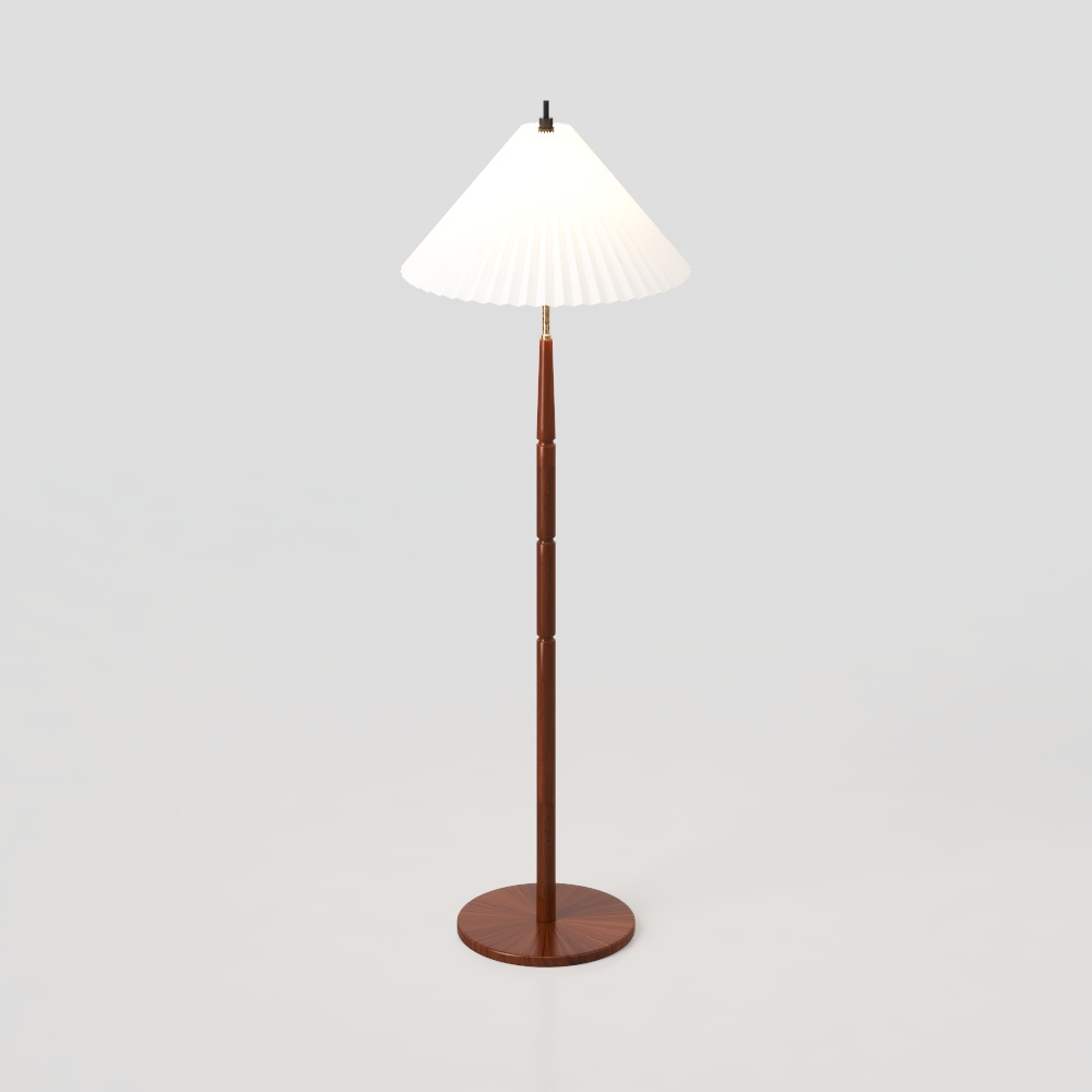Elegant Modern Floor Lamp 3D Model – Wooden Base Design
