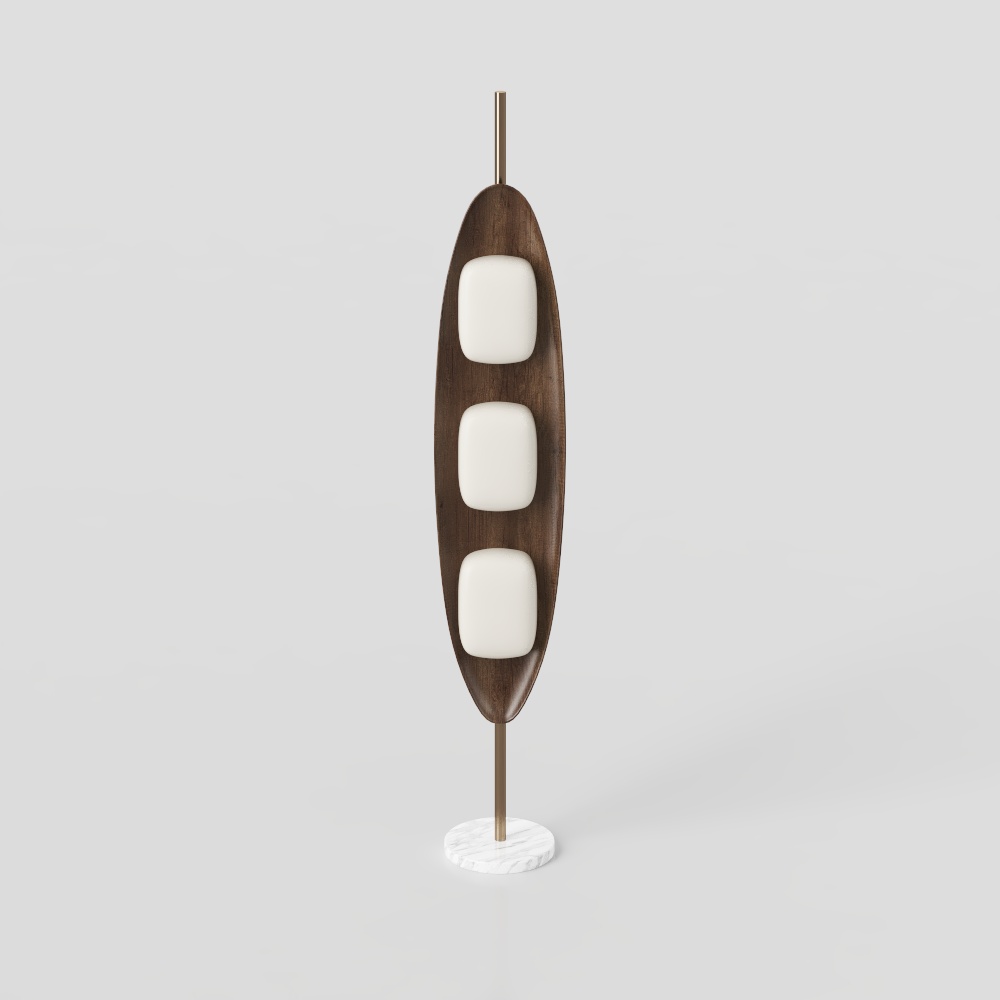Flowing Light Fixture 3D Model – Minimalist Wood & Marble