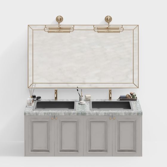 Elegant Double Sink Bathroom Cabinet 3D model