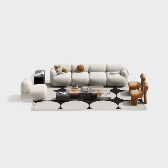 Stylish Low-Polygon Sofa Set 3D model for Modern Spaces