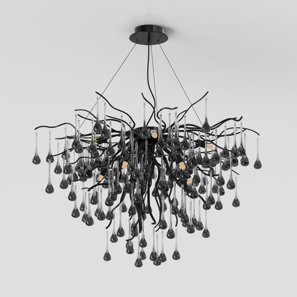 Crystal Rain Pendant Light 3D Model – Modern Glass Droplets