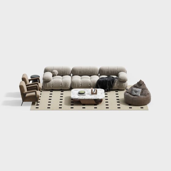 Elegant Low-Poly Sofa Set 3D model for Modern Interiors