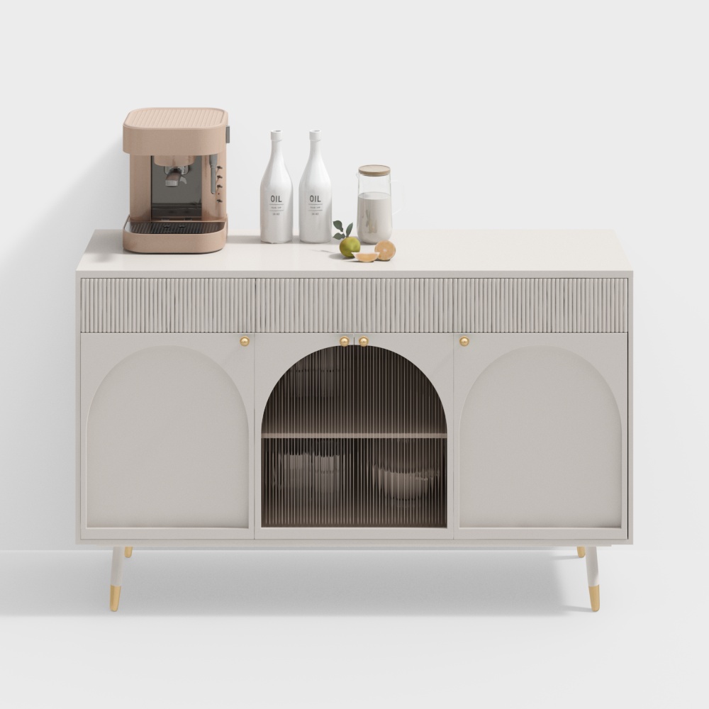 Elegant Sideboard 3D Model – Beige and Gold Accent