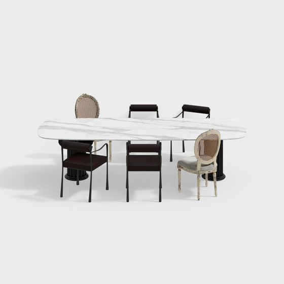 Elegant Modern Classic Dining Table and Chairs 3D model
