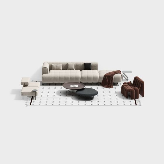 Elegant Low-Polygon Sofa Set 3D model for Modern Interiors