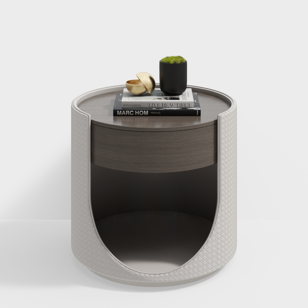 Sleek Round Edge Table 3D Model – Wood and Leather