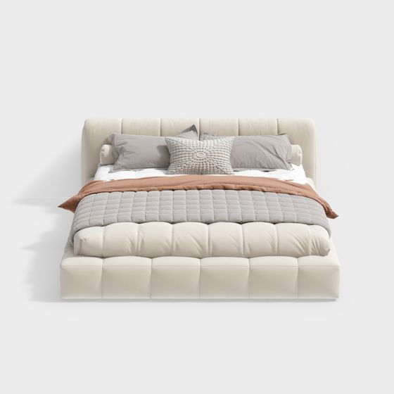 Elegant Low-Polygon Bed 3D model for Modern Interiors