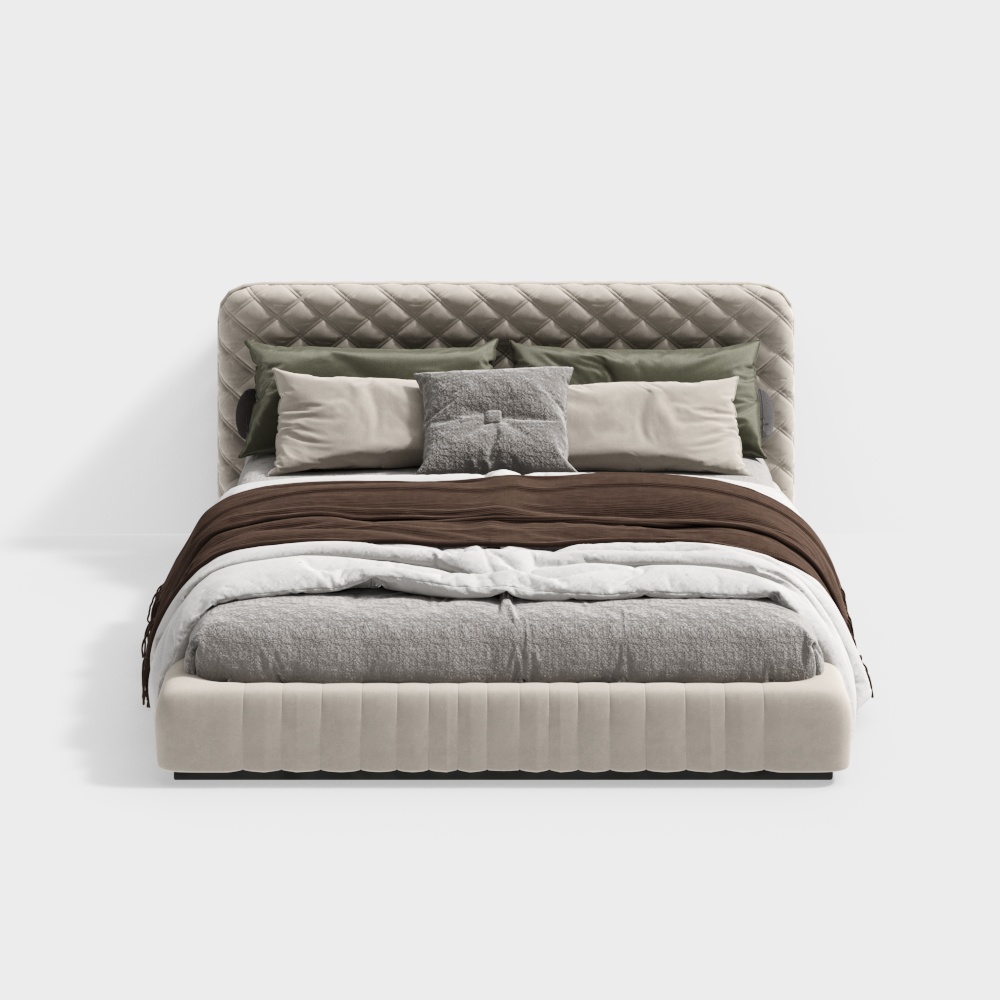 Cozy Retreat Bed 3D Model – Beige Fabric Design