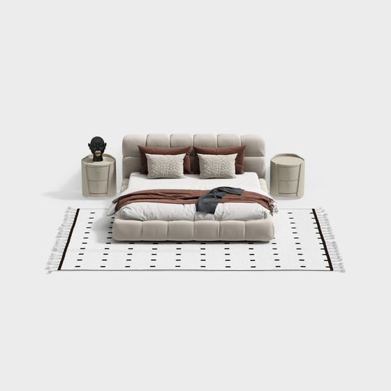 Brown French Bed Set 3D Model for Elegant Bedrooms