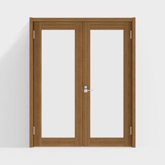 Elegant Dual Glass Wood Door 3D model