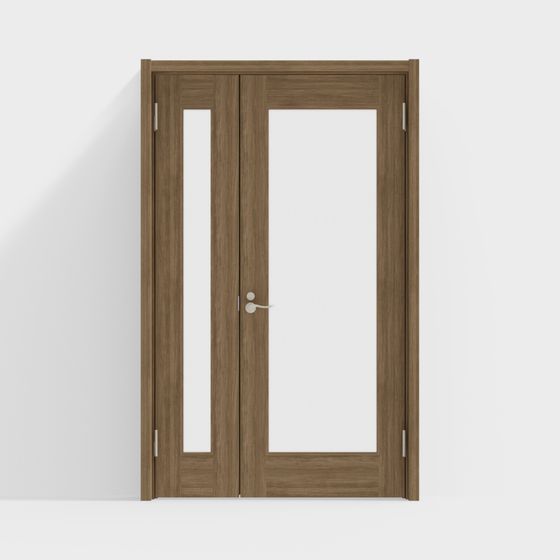 Wood Grain Double Glass Door 3D model for Modern Interiors