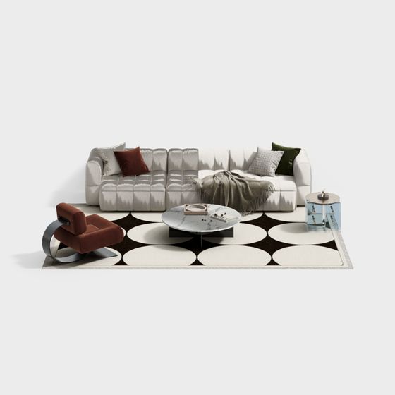 Stylish Low-Polygon Sofa 3D Model for Modern Interiors