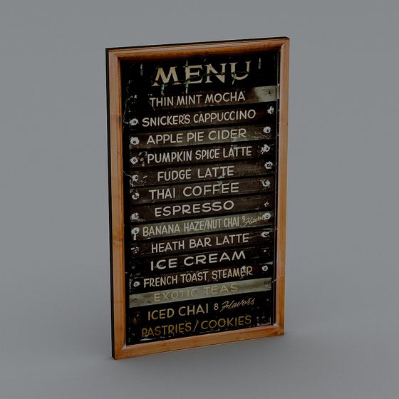 Vintage Wooden Menu Board 3D model for Cafés
