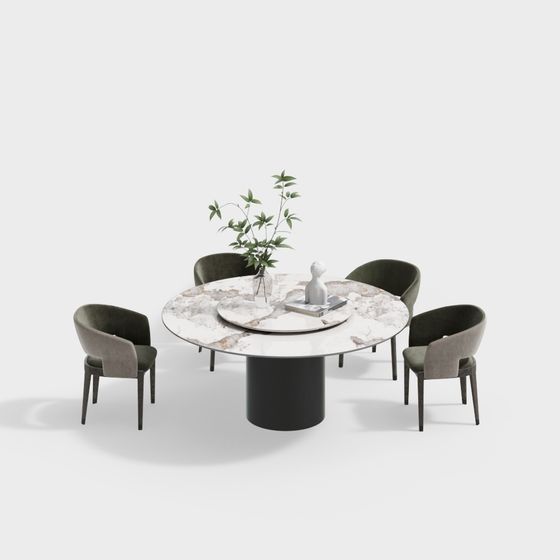 Round Table and Four Chairs 3D model