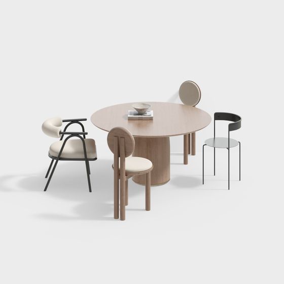 Stylish Round Table and Chairs 3D model