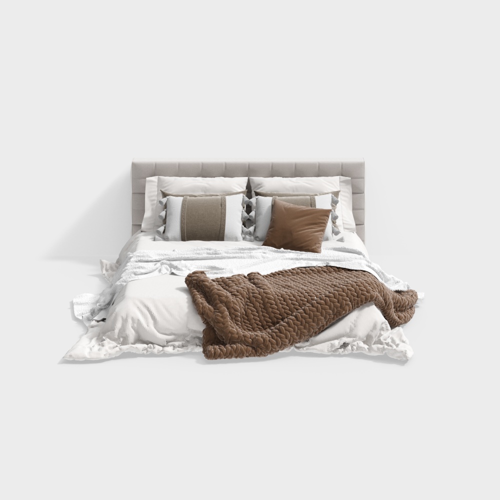 Elegant Low-Poly 3D Bed Model – Modern Interior Design