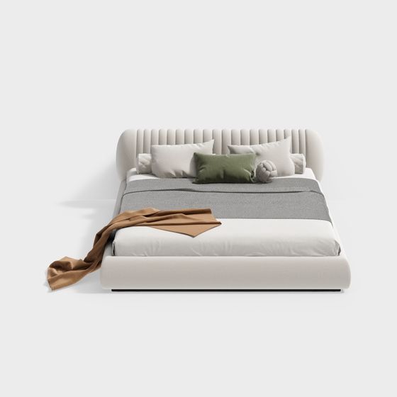 Chic Beige French Double Bed 3D Model for Memberships