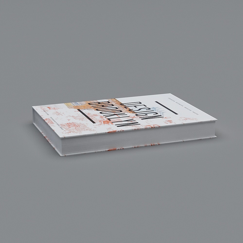Thick white hardcover book with Brooklyn Design title and orange map details on grey background