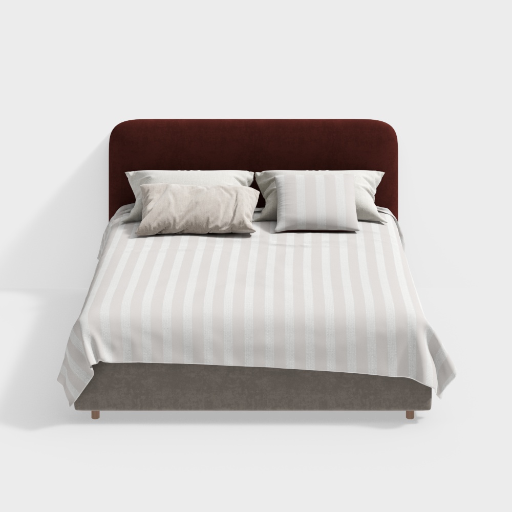Elegant Modern Bed 3D Model – Velvet Headboard Design