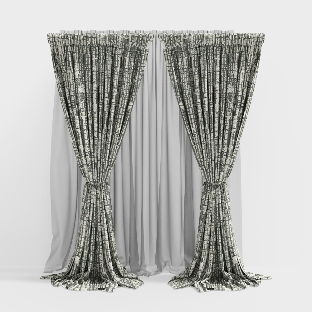 Stylish Low-Polygon Curtain 3D Model – Gray Silk Texture