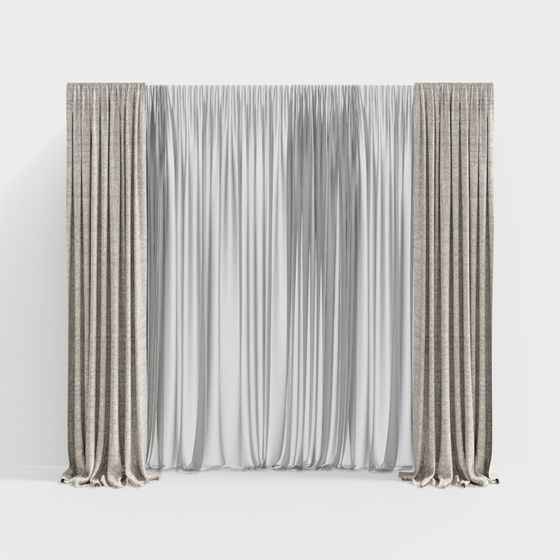 Realistic Gray Curtain 3D Model for Interior Design