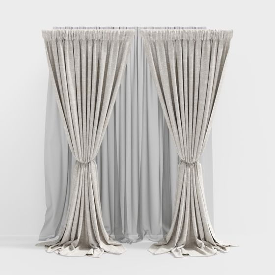Elegantly Designed Gray Curtain 3D Model