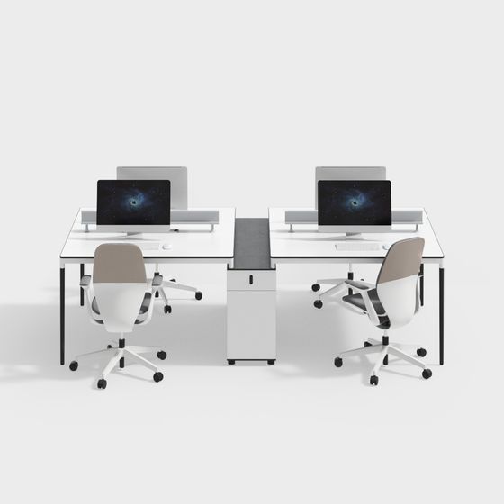 Stylish Low-Poly Office Desk Chair Set 3D model