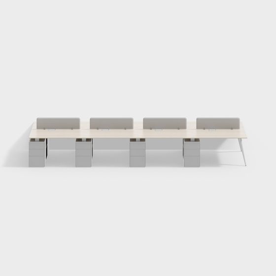 Minimalist 4-Person Shared Office Desk 3D model