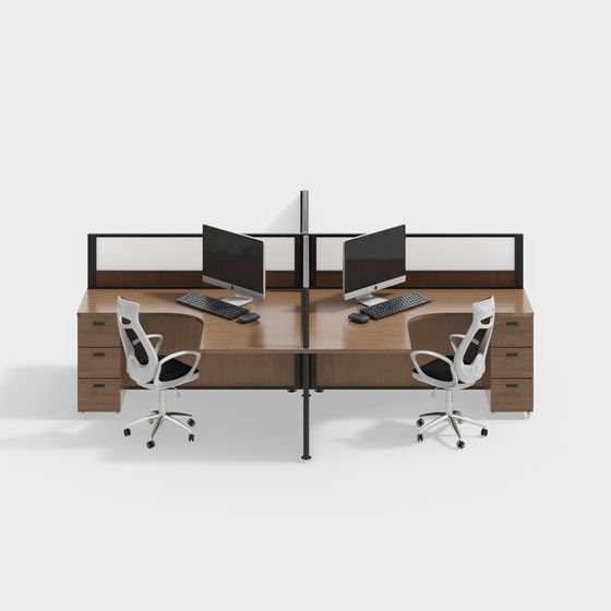 Modern Office Desk and Chair 3D Model in Brown