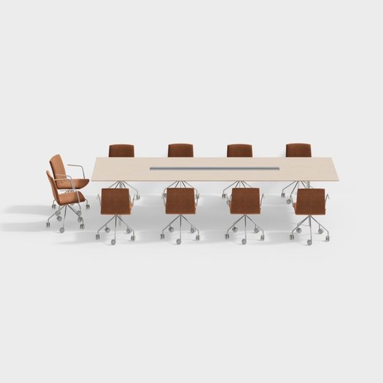Brown Modern Conference Tables and Chairs 3D Model
