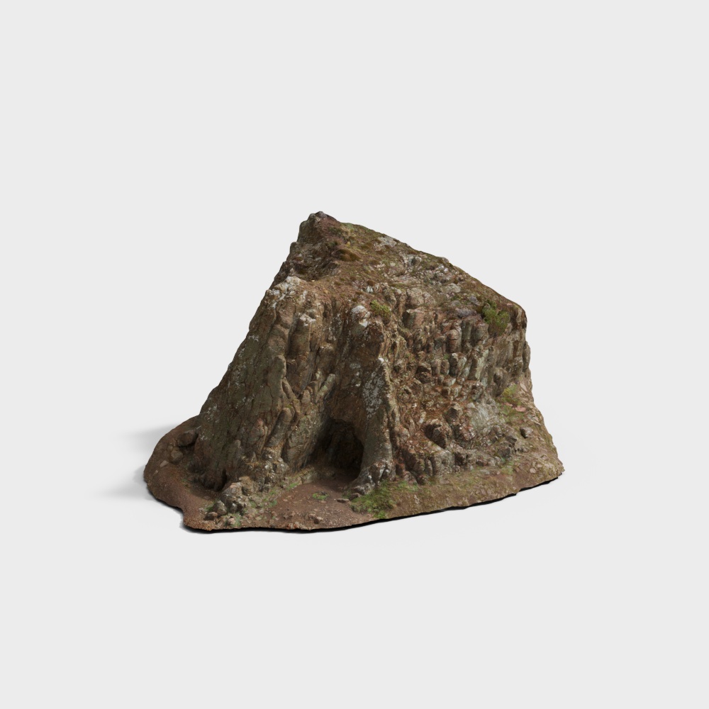 Realistic Low-Poly Rock Cave Model – Mossy Natural Textures
