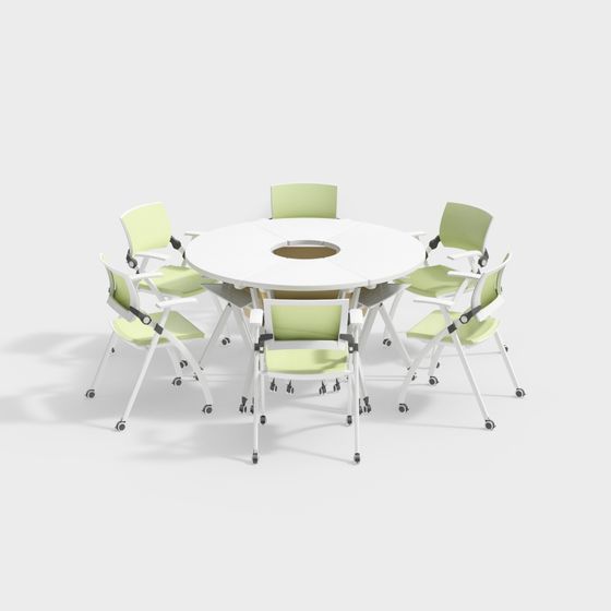 Low-Poly Mobile Round Table Meeting Set 3D Model
