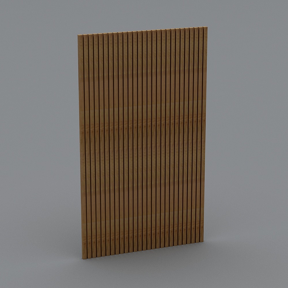 Light brown wooden wall panel with vertical slats and natural grain texture on grey background