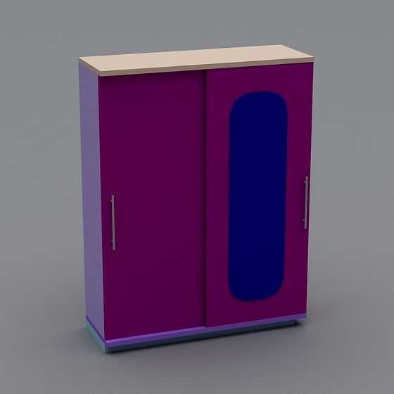 Stylish Low-Poly Cabinet 3D model in Purple and Blue