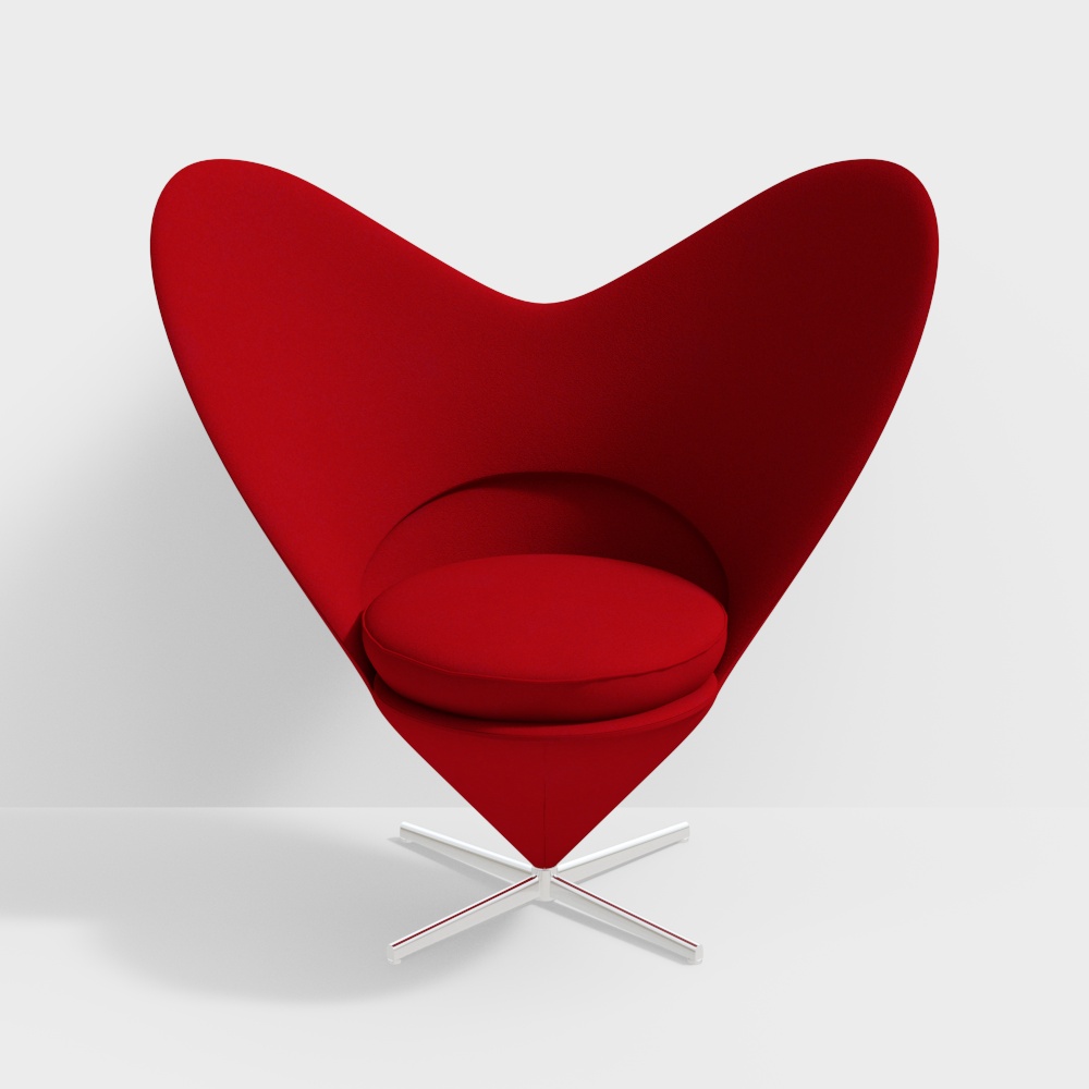 Heart Chair 3D Model – Low-Poly Red Design