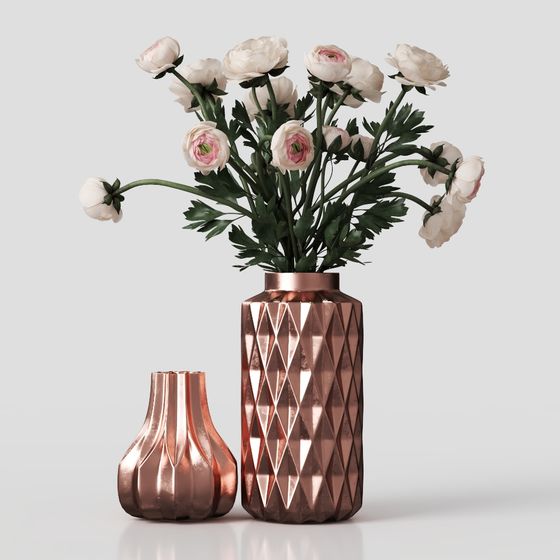 Elegant Rose Gold Vase and Bouquet 3D model