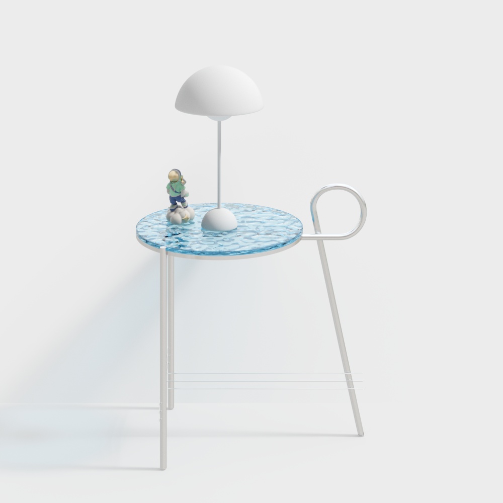 Water Lamp Table 3D Model – Blue Glass & Metal Design