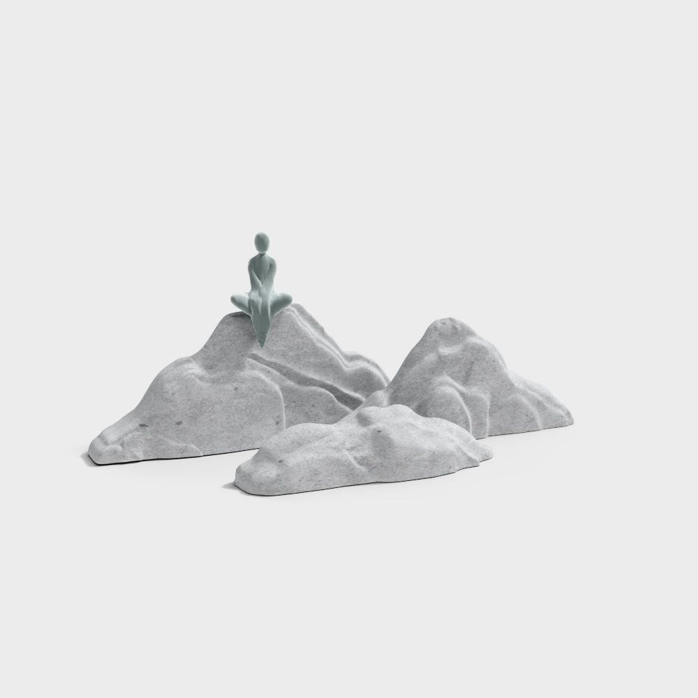 Mountain Meditation Low-Poly 3D Model – Minimalist Landscape