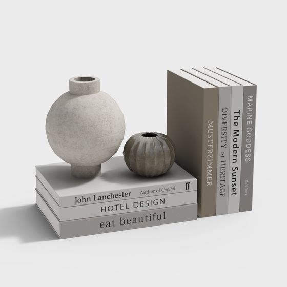 Low Polygon High Detail Bookshelf and Decor Combination 3D model